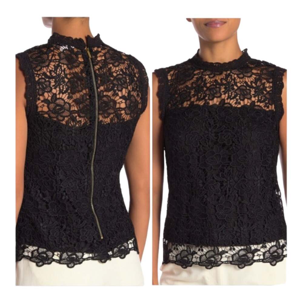 Nanette Lepore lace black gold zipper woman’s size small top